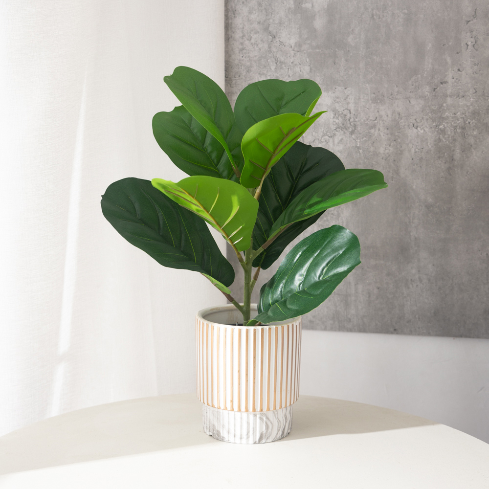 Ficus Lyrata Tree - 38 ซม.9 ส้อมประดิษฐ์ Ficus พืชพลาสติก Banyan